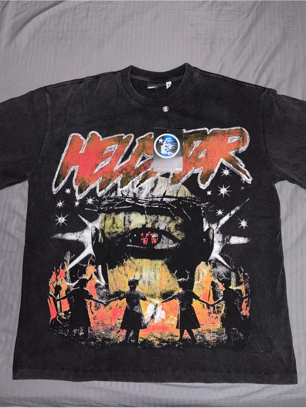 Helstar Black Graphic Tee with Vintage Band-Style Print